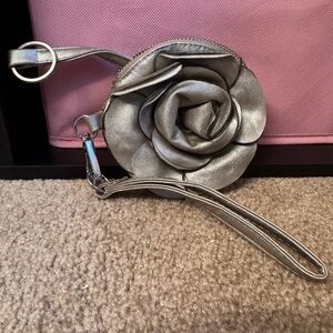 Silver Rose Wristlet